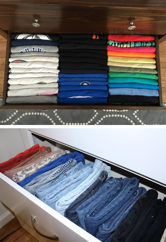 Хранение футболок в шкафу идеи